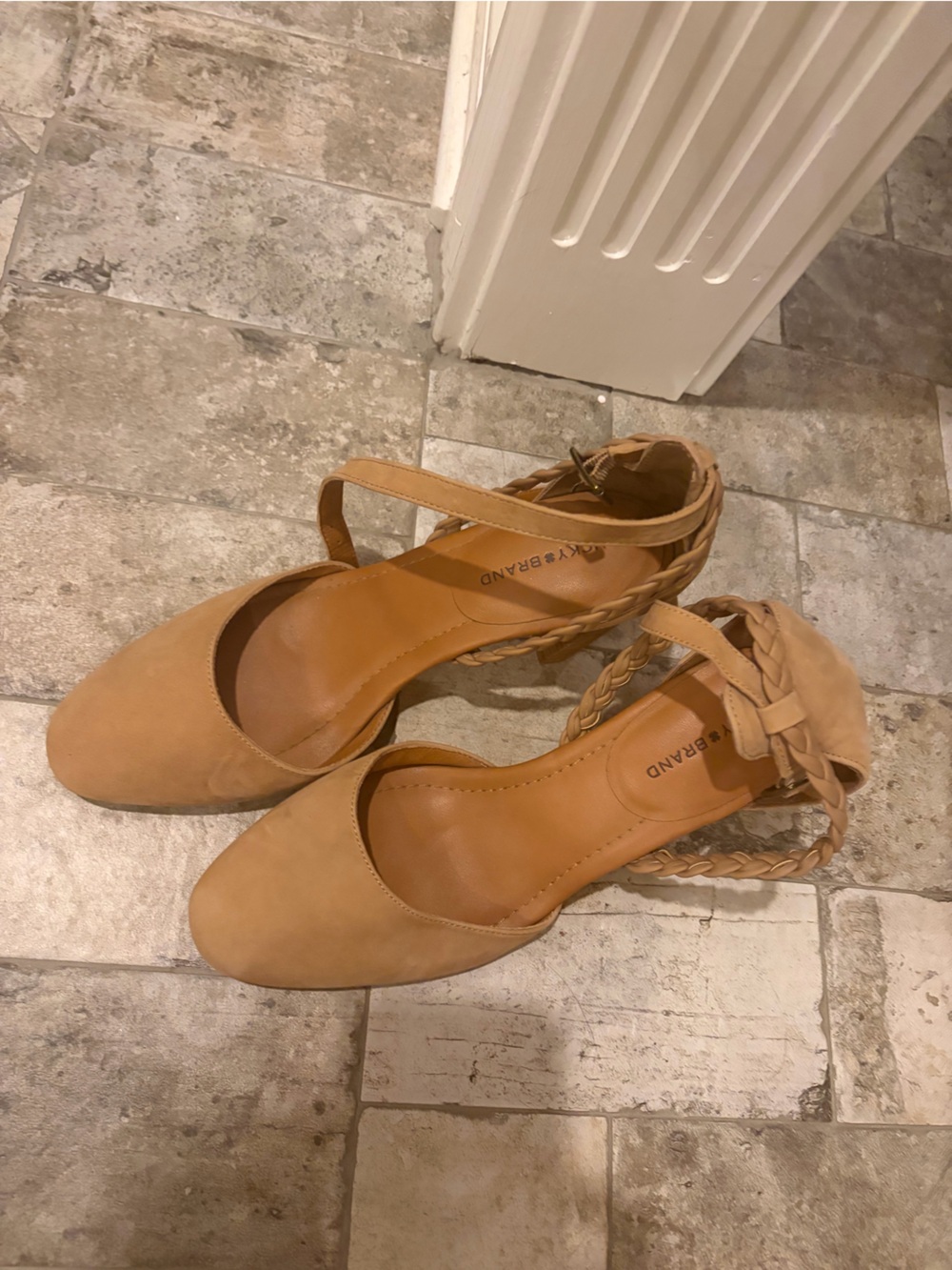 Lucky Brand Tan Braided Ankle-Strap Heels